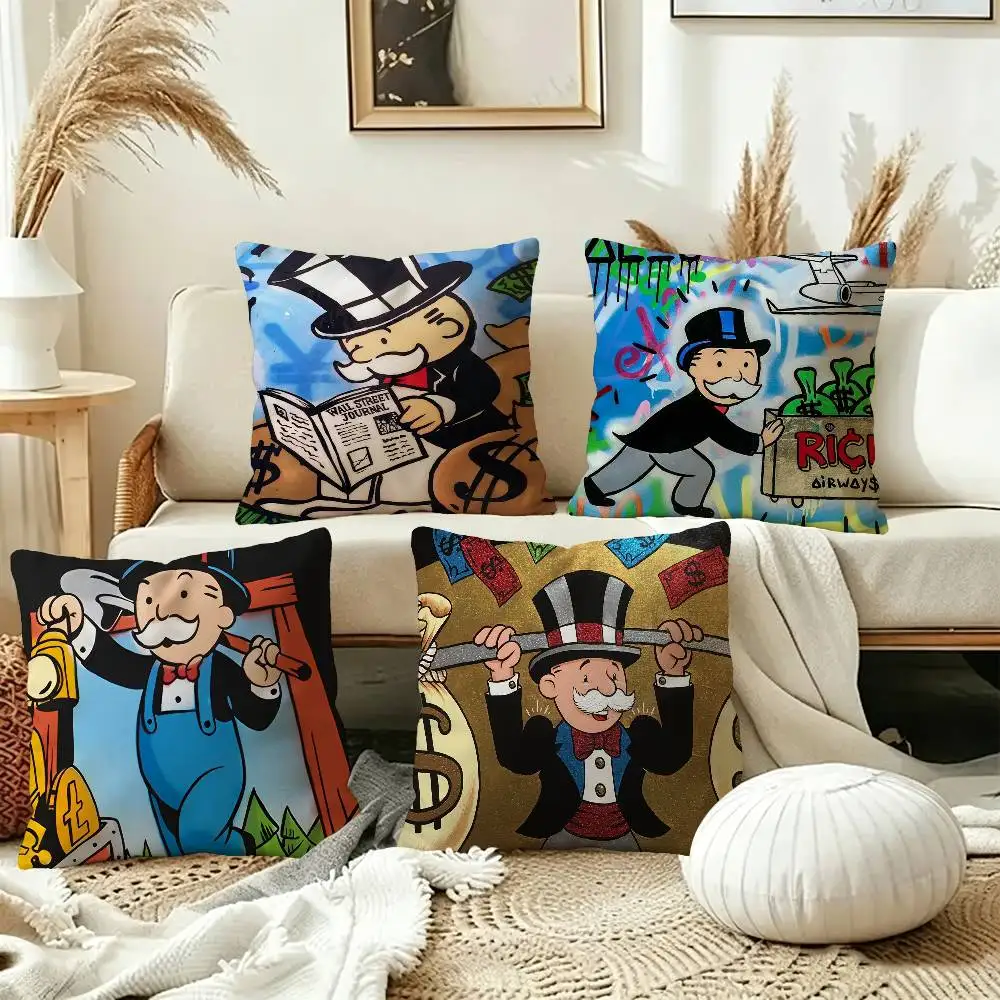 Dollar Alec Monopoly cartoon Pillow Gift Home Office Decoration Bedroom Sofa Car Cushion Cover case 45x45