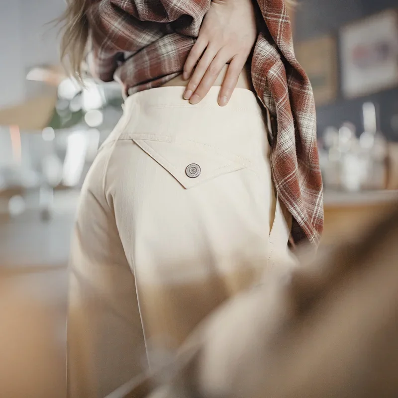 Maden المرأة الأبيض السراويل البضائع غير رسمية العاج في الهواء الطلق Trackpants واسعة الساق فضفاضة مستقيم بنطلون مع مطوي الركبة لفصل الخريف #3