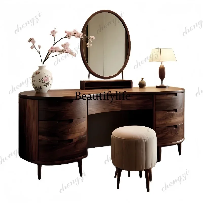 D178 New Chinese-style solid wood dresser combination bedroom ash wood light luxury mirror makeup table
