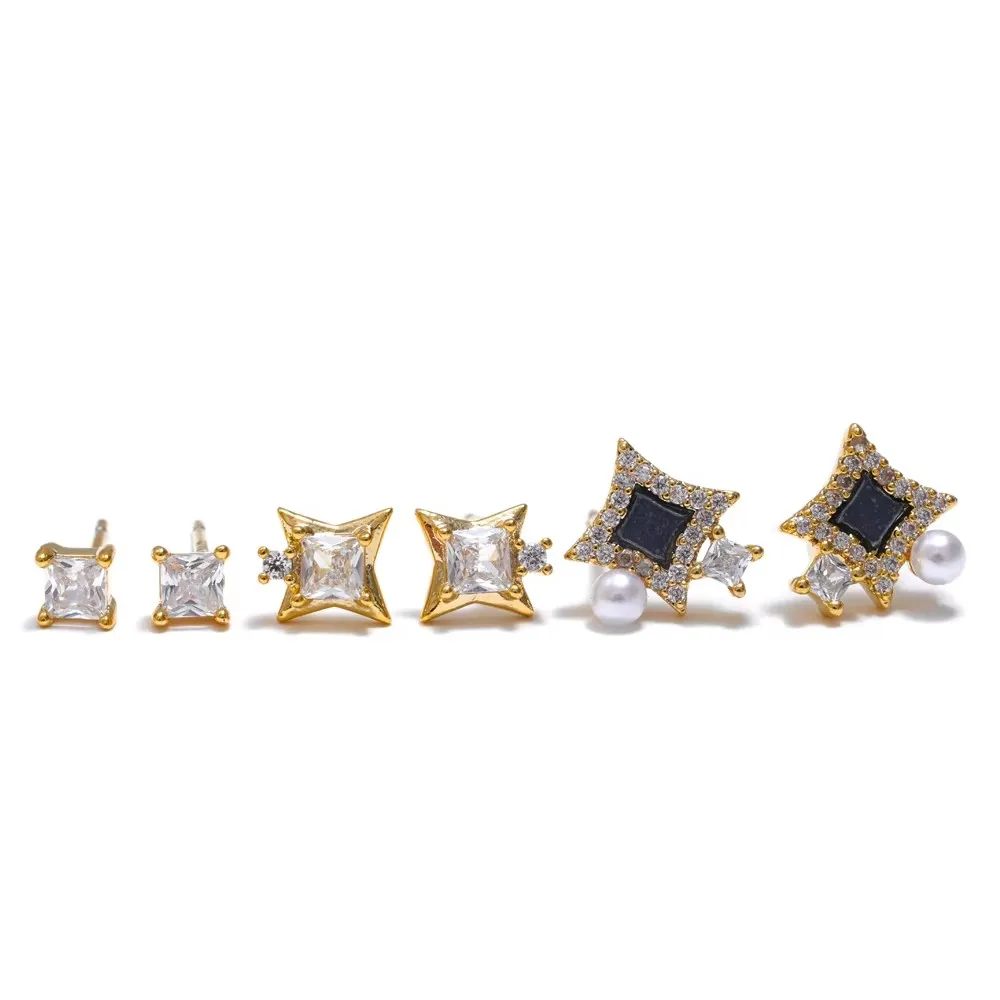 

Mchic 1 Set Popular Cubic Zirconia Square Star Stud Earrings Chic Set Daily Charm Stylish Copper Jewelry Prevent Allergy 2024