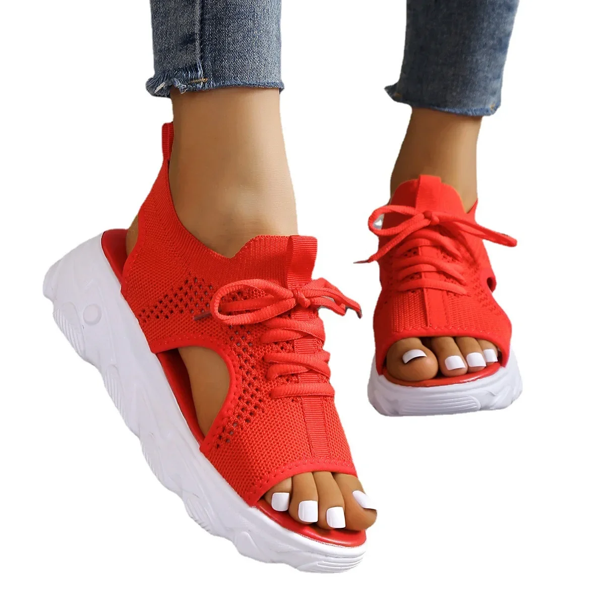 Sandal Women Summer 2023 Casual Platform Shoes Thick-Soled Lace-Up Sandalias Open Toe Beach Shoes for Women Zapatos Mujer