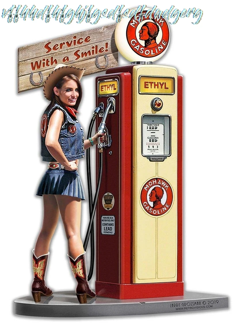 Service with a Smile Mohawk Gas Pump Girl Metal Sign sign