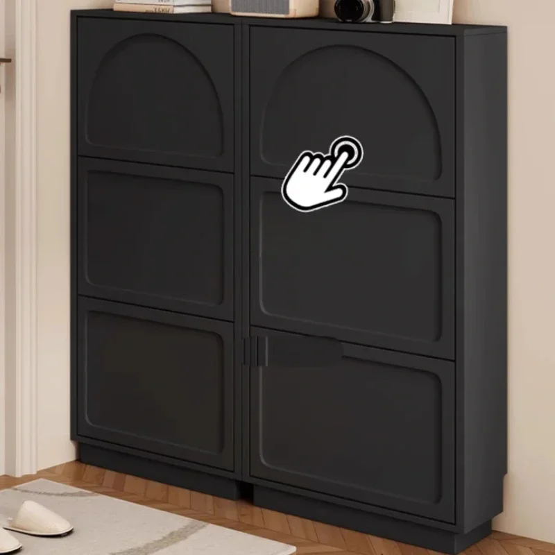 خزانة خذاء خشبية سوداء تصميم جميل كبير وحديث فاخر تخزين رف الأحذية توفير المساحة أثاث المنزل Schoenen Kast #4