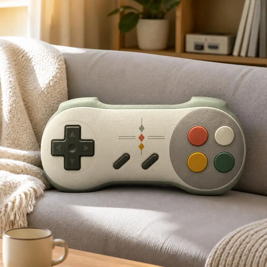 Retro Video Game Controller Plush Pillow Gamer Cushion Irregular Stuffed Throw Pillow Gaming Room Home Decor Gift for Gamers