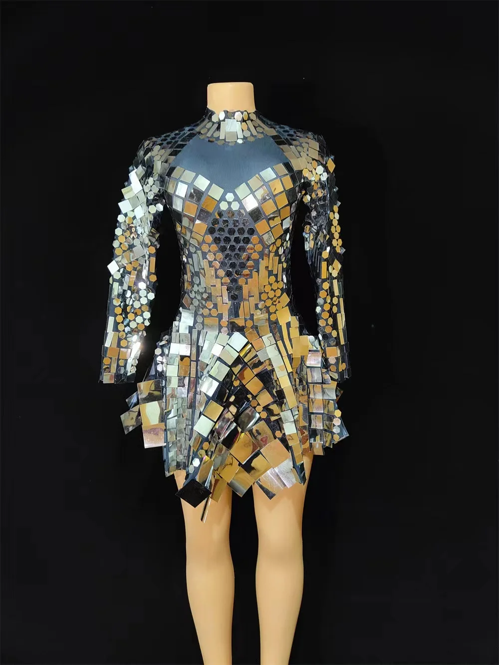 

Сексуальное блестящее зеркальное платье с пайетками, наряды на день рождения для женщин, ночной клуб, бар, певица, DJ DS Gogo, костюм, сценическая одежда