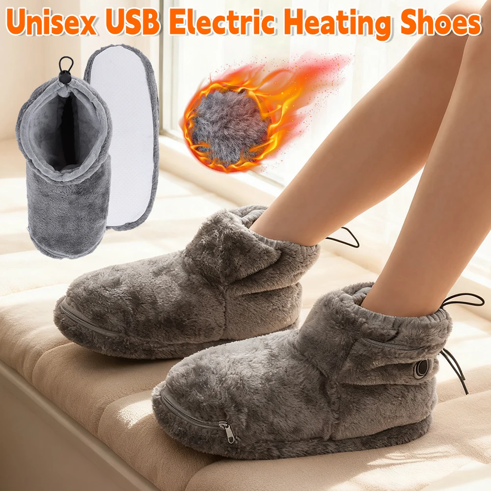 

USB Electric Heating Shoes Winter Thermal Boots Comfortable Unisex Warming Slipper Heated Snow Boots Winter Sports Accessories ﻿