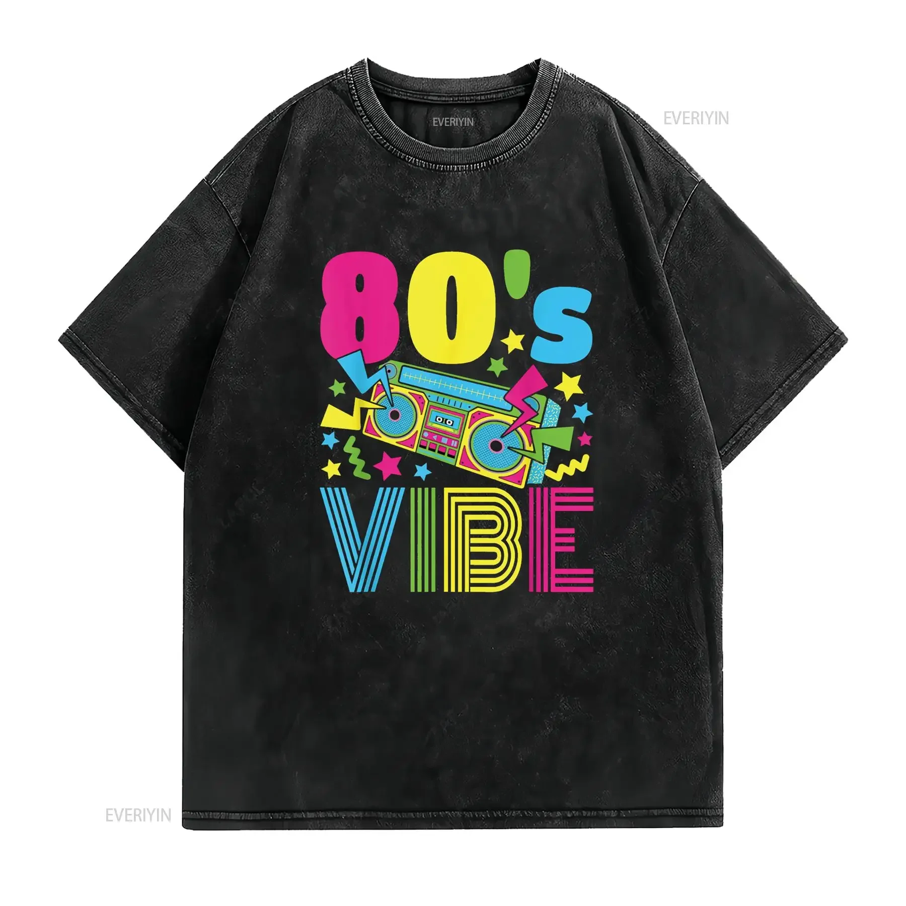 80s Vibe 1980s Fashion Theme Outfit Eighties Costume T Shirt vintage Washed Stylish Breathable Comfortable fashion Casual homme