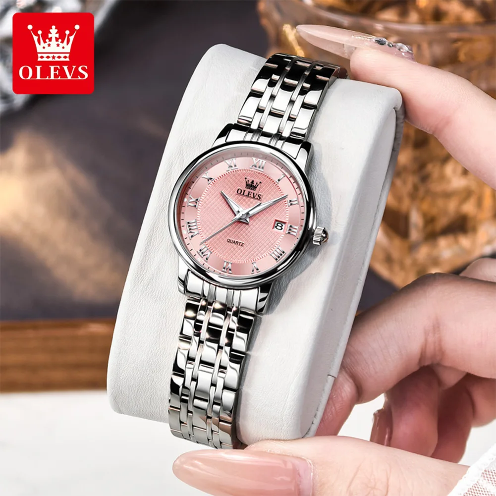 OLEVS 5611 Watch For Women Thin Case Roman Scale Date Fashion Ladies Wristwatch Simple Original Waterproof Quartz Woman Watches
