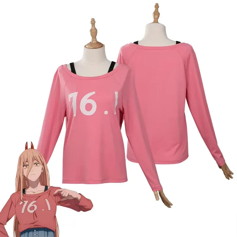 

Anime girls chainsaw man power costume T-shirt outfits Halloween carnival suit for adult women top set fancy dress