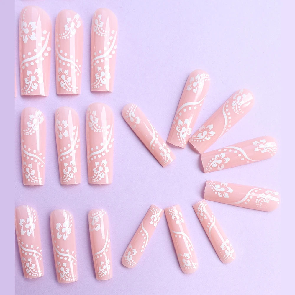 Artag 24PCS eleva il tuo stile con la lunga bara rosa stampa sulle unghie Flash Sakura Cherry Blossom Nails Ballerina Girl Style Nail