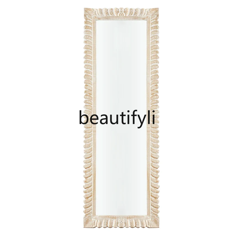 

European weathered antique white, living room bedroom American fitting floor mirror