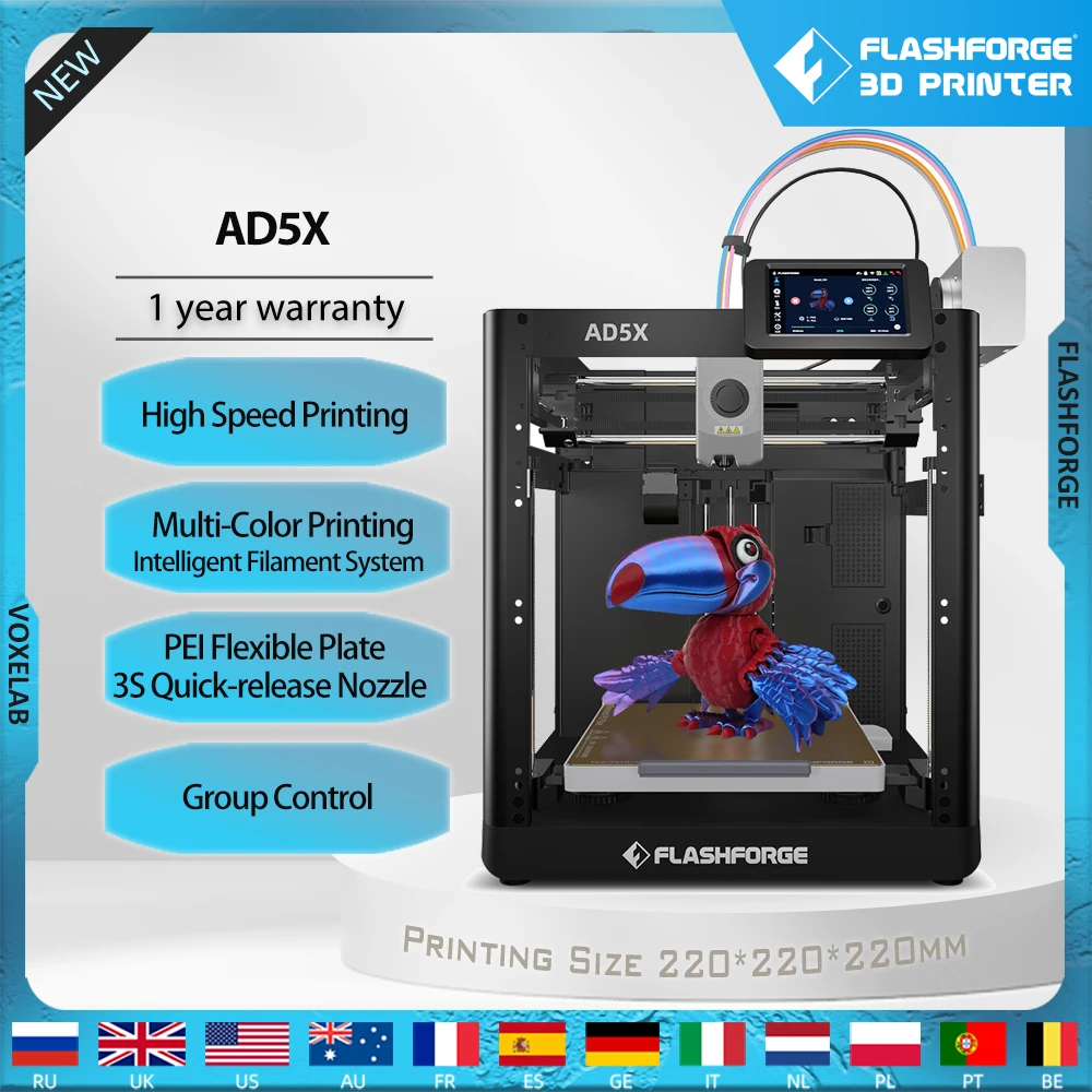 FLASHFORGE AD5X 3d Printer Multi-Color Printing Intelligent Filament System High Speed One-Click Auto Leveling Group Control