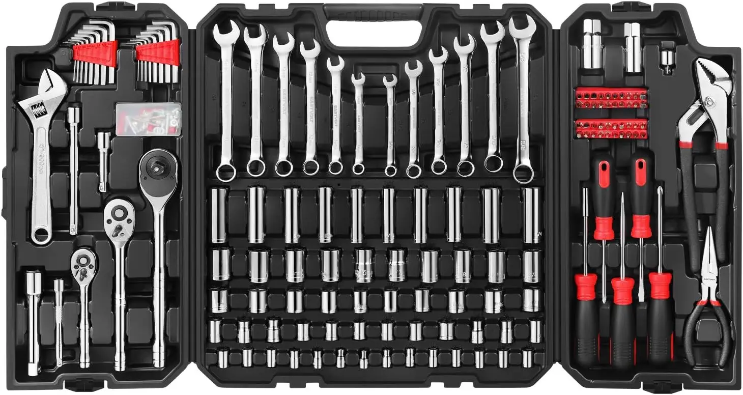 

248-Piece Mechanics Tool Set with Mixed Sockets & Wrenches, Auto Repair Kit in Storage Case for Home & Garage