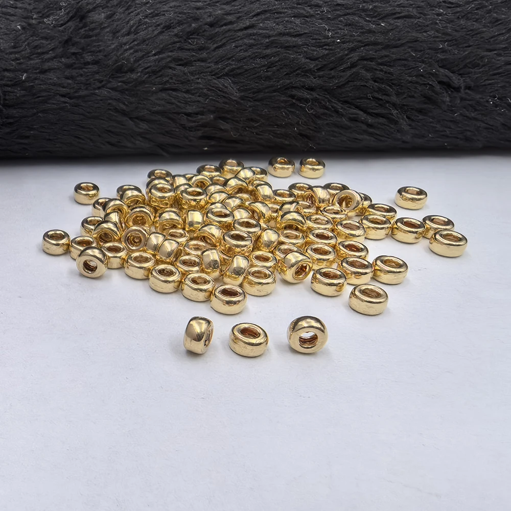 18K Solid Gold Smooth Tire Spacer Bead Au750 Gold Disc Loose Rondelle Beads for DIY Jewelry Making Necklace Bracelet Findinds