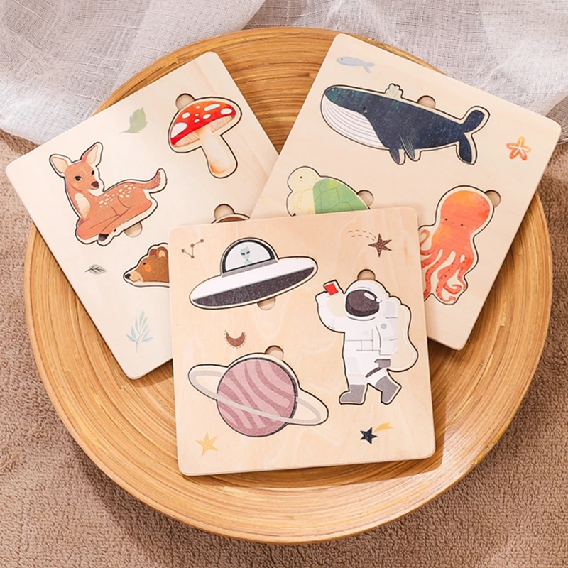 

Baby Toys Montessori Wooden Puzzles Toys Cartoon Animal Shape Tangram Jigsaw Block Toys Kids Cognition Learning Educational Toys