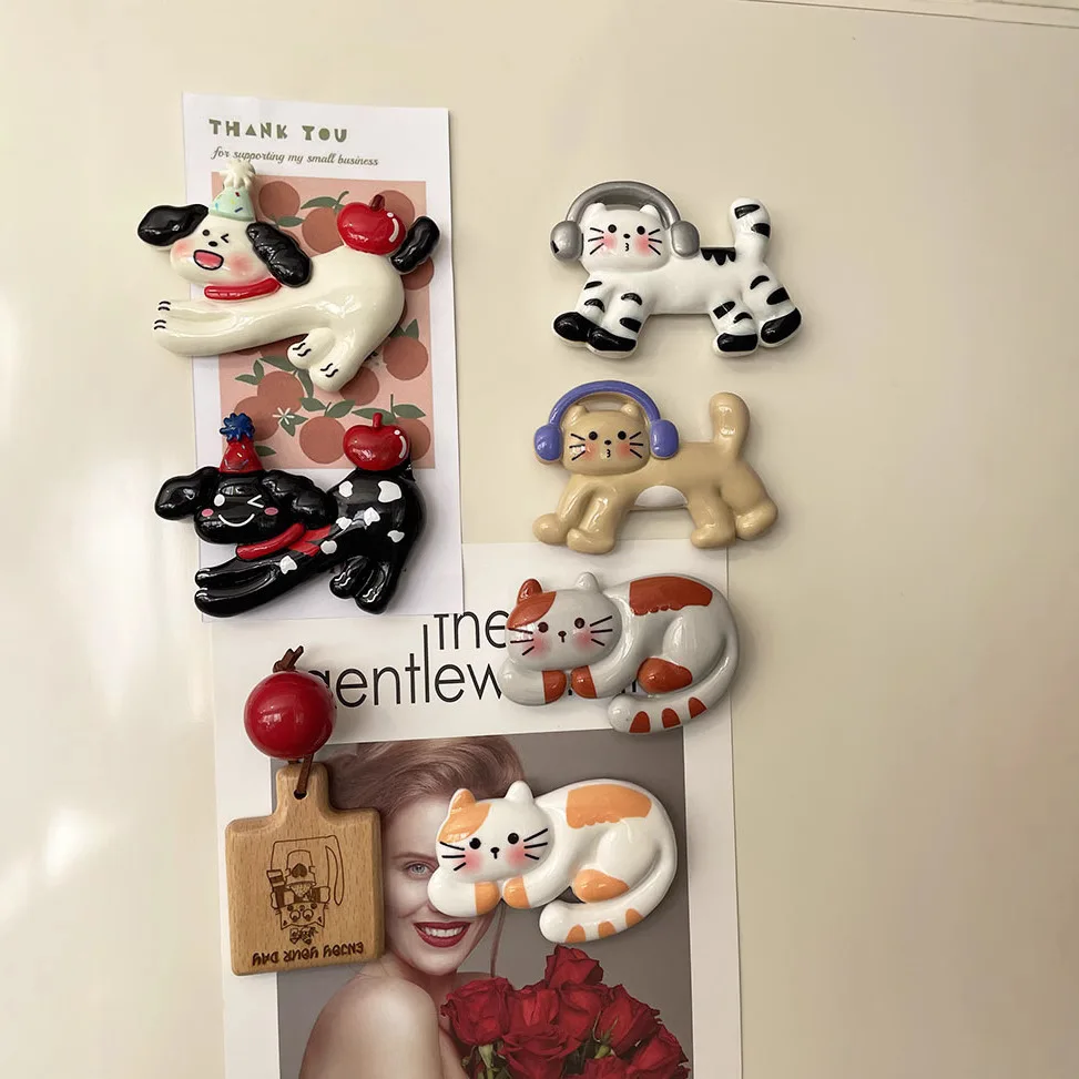 Cute Apple Cat Refrigerator Fridge Magnets, 3D Personalized Creative Pet Magnet Fridge Patch, Message Board Home Decor Stickers