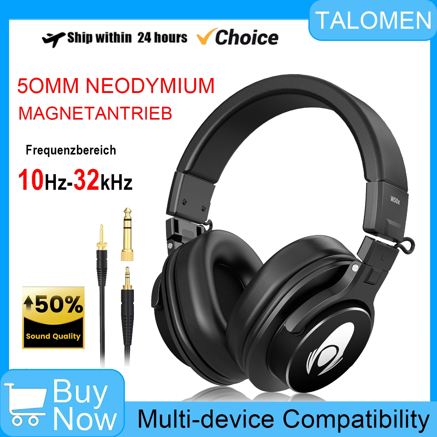 タロメン-ポータブルオーディオ・ビデオ機器-スタジオモニタリング用オーバーイヤーヘッドホン-プロ仕様-有線密閉型ヘッドホン