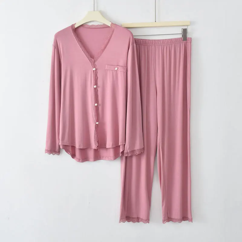 Ensemble de pyjama à manches longues pour femmes, cardigan décontracté, costume de pantalon à neuf points, vêtements de nuit, service à domicile,