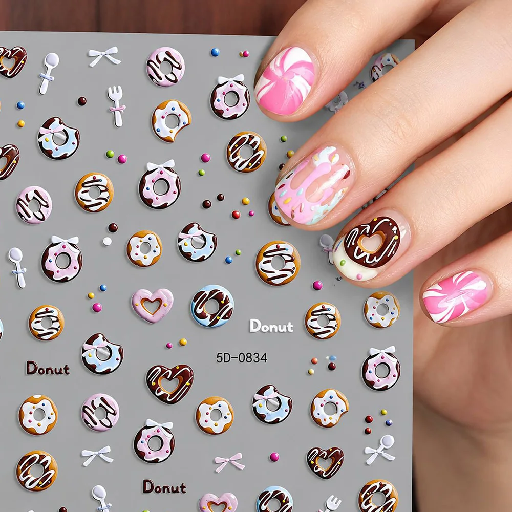 1Pc Glazed Puffy Donut Slider Sticker Shiny Sweet Mix Nail Decal Soft Girly Complete Aesthetic Nail Slider