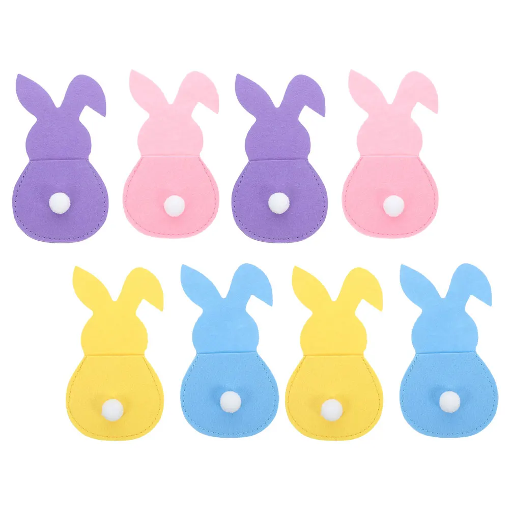 

8 Pcs Felt Bunny Cutlery Bag Adorable Design Soft Material Easter Theme Reusable Protect Silverware Table Decorations Storage