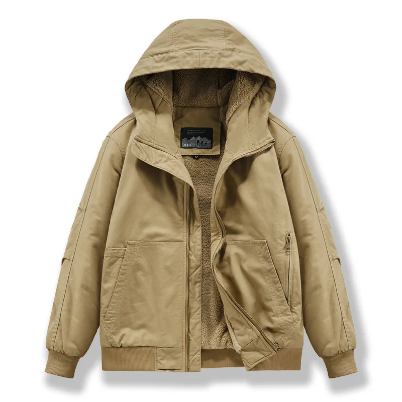 

2025 New men's fall/winter hooded insulated thick casual coat for big size cotton jacket work wash jacket for men