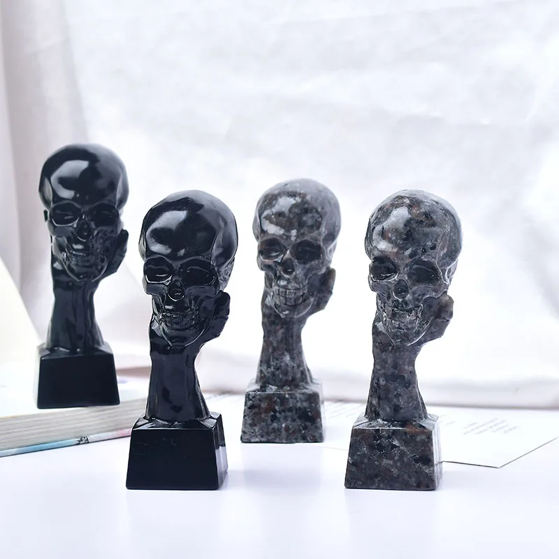 

Natural obsidian Huoyanshi quartz skull handcrafted crystal Halloween gifts 1pcs
