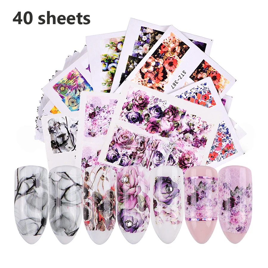 Buntes Nagelkunst-Aufkleberset mit gemischten Designs - DIY-Wassertransfer-Aufkleber mit Blumen, Schmetterlingen, Federn und Blättern für Nageldekoration – Detail 5