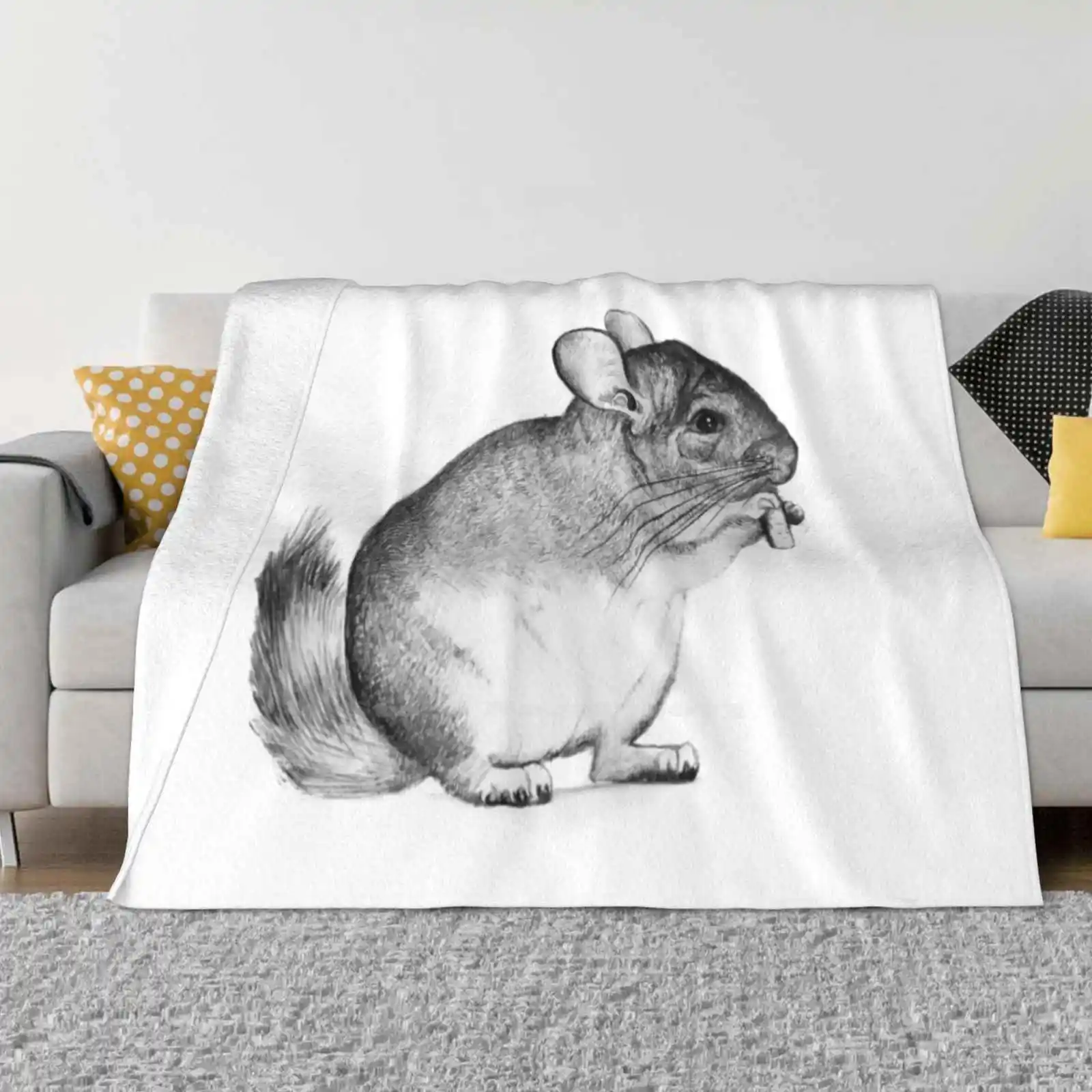 Chinchilla , Drawing , Pencil , Sketch Shaggy Throw Soft Warm Blanket Sofa/Bed/Travel Love Gifts Chinchilla Pencil Sketch