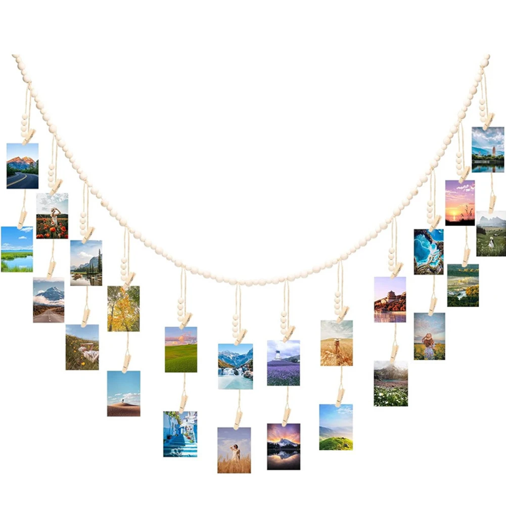 Boho Hanging Photo Display With Clips - Perfect Present For Teen Girls Home Decoration Accessories