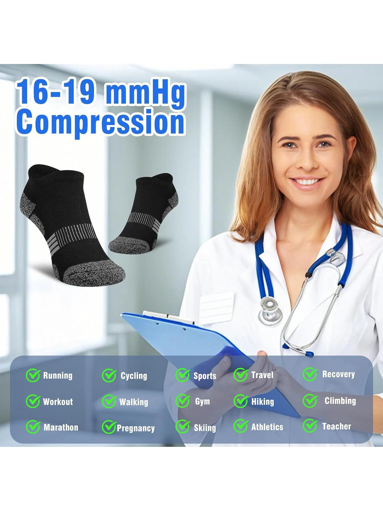 Men's Ankle Socks 6/12 Pairs Black White Grey Heel Tab Thick Cushioned Sweat Wicking Breathable Antislip Running Sports Socks view 5