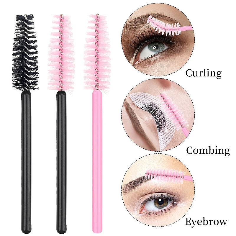 50pcs Short Handle Eyelash Brush Mini Eyebrow Microbrush Mascara Wands Applicator Comb Spoolie Brushes Lash Extension Supplies