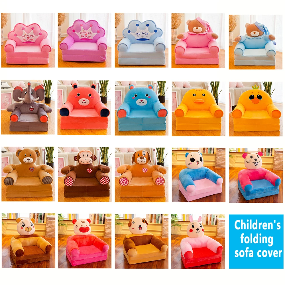 Kids Couch Cover NO Filling Cartoon Crown Baby Seat Children Chair Neat Puff Skin Toddler Children Folding Sofa Bed Cover