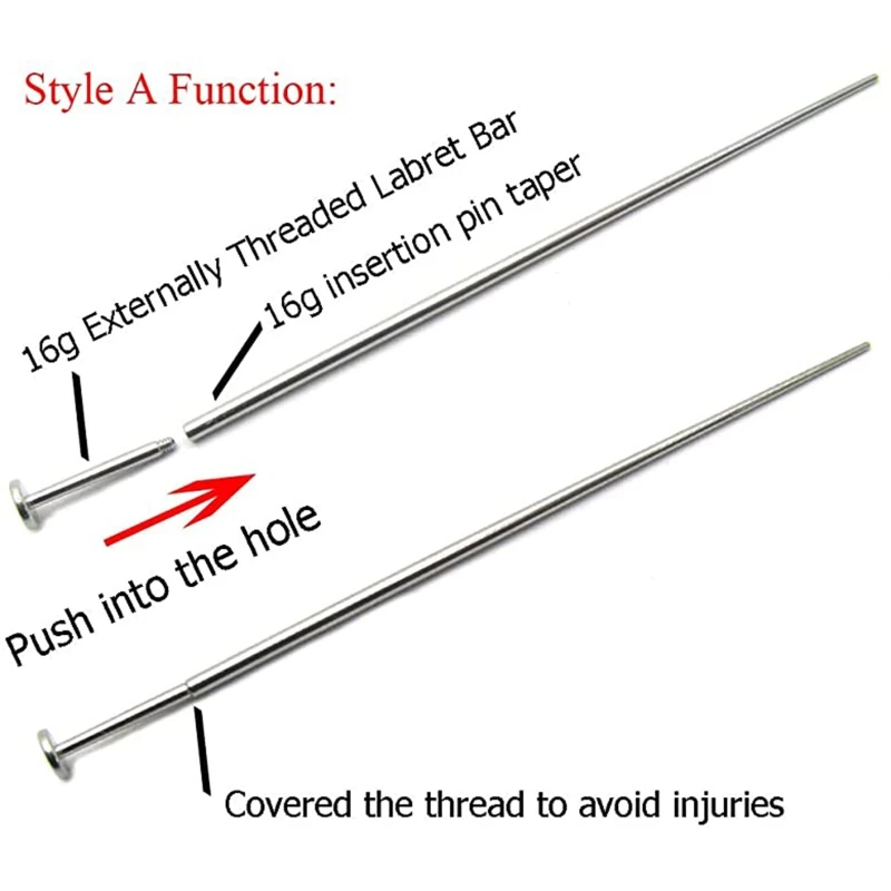 Stainless Steel Perforation Auxiliary Guide Rod Internal and External Thread Rod Puncture Tattoo Belly Button Nail Rod
