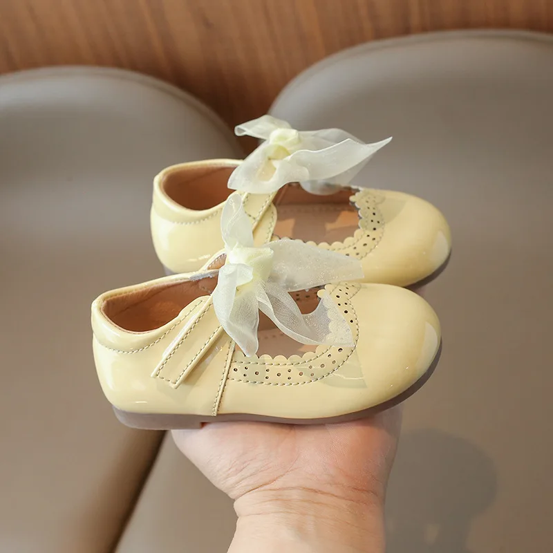 Toddler Candy Color Single Shoes Style Small Kids Bow Leather Shoes Girls Soft Sole Princess Dress Sandals Baby Patent Leather