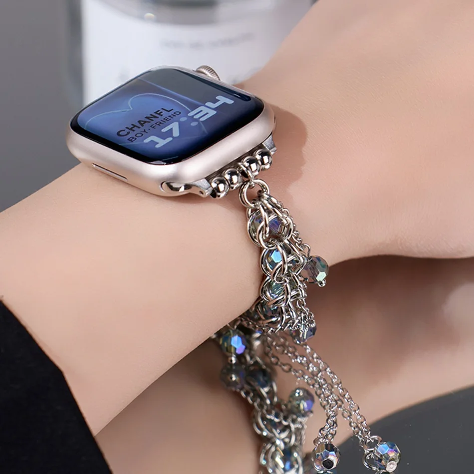 Crystal Strap For Apple Watch UItra 8 7 49mm 45mm 44mm Luxury INS Tassel Bracelet Band For iWatch Series 6 5 4 SE 42mm 40mm 38mm