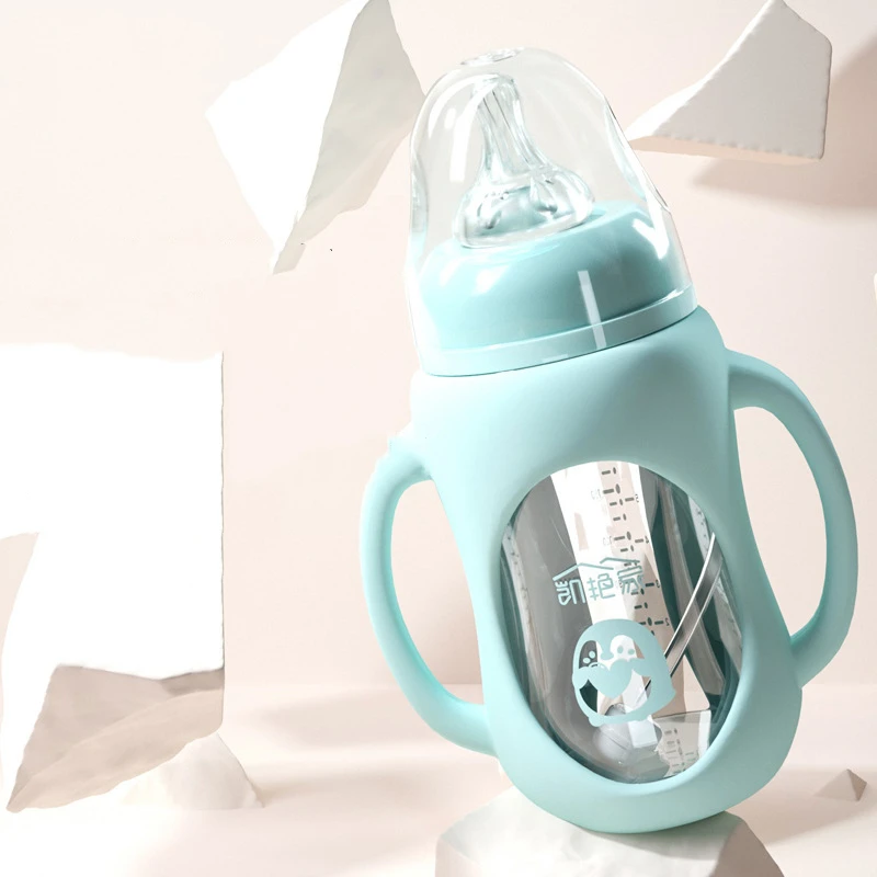 

Baby Glass Bottle Soft Feel Silicone Infant Straw Water Drink Bottles For Baby Milk Feeder Set Baby Leakproof Feeding Bottle