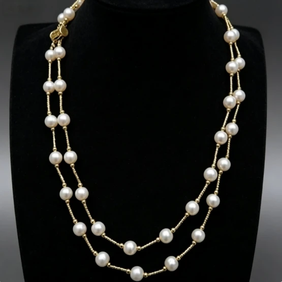 Advanced 2 rows 18-19in double strand design South Sea white pearl necklace 14k gold color