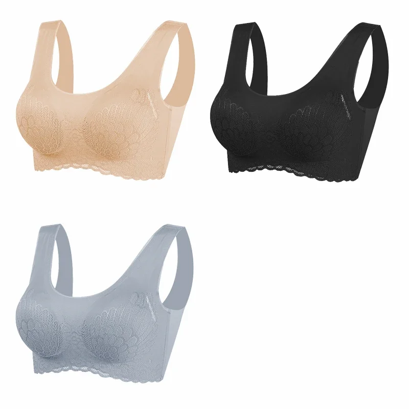 3pcs Link Plus 4XL Latex Bra Seamless Bras for Women Underwear BH Push Up Bralette with Pad Vest Top Bra