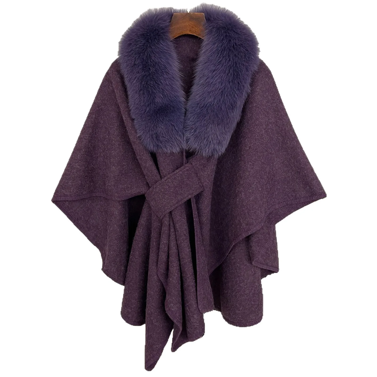 Hot-selling Fashion Autumn And Winter New Style Real Fox Fur Collar Cloak Shawl Loose Knitted Cardigan Woolen Jacket