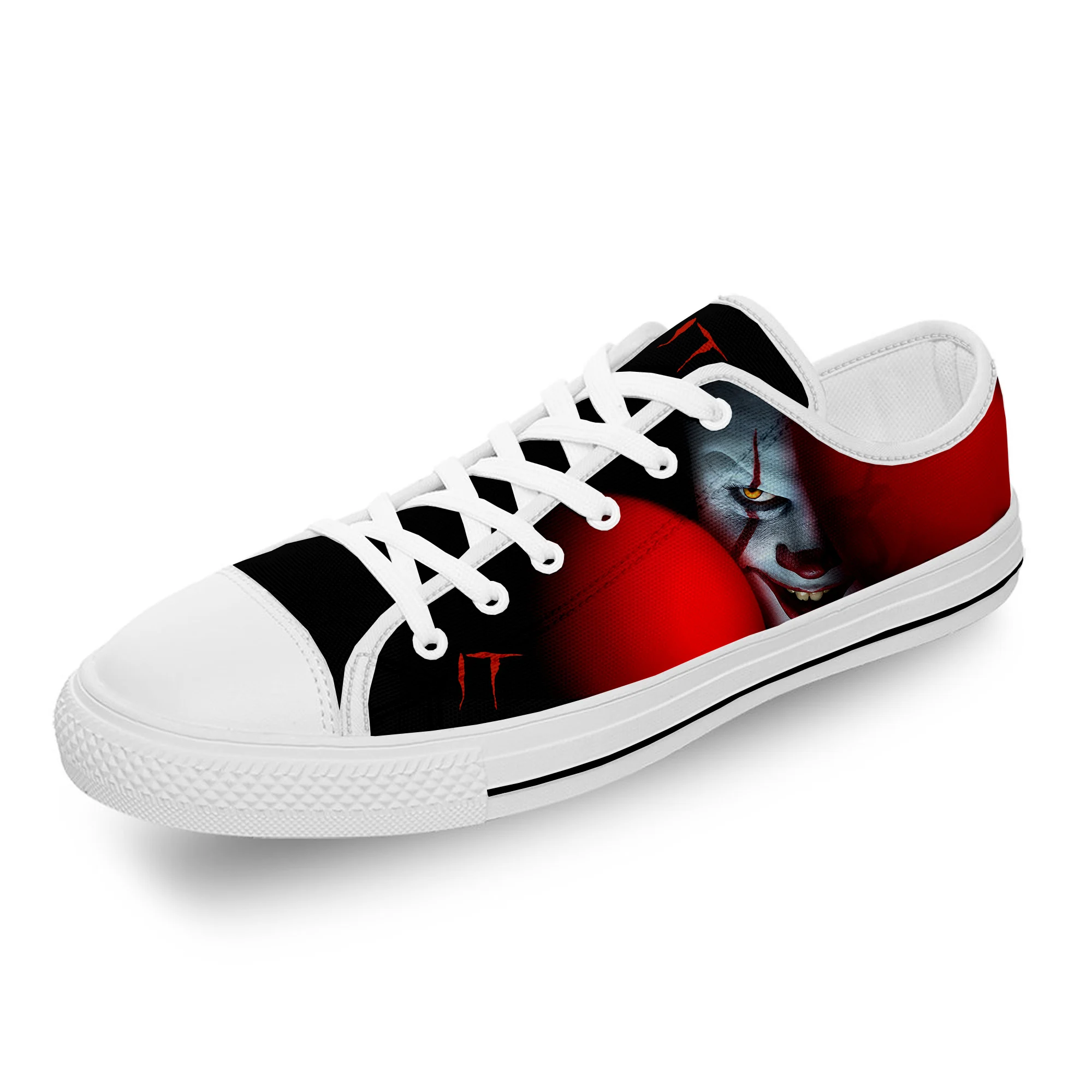 Pennywise It Movie Clown White Cloth 3D Print Low Top Canvas Fashion Shoes Men Women Lightweight Breathable Sneakers