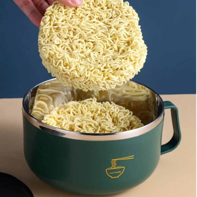 JUSTINLAU Ramen Bowl 304 Stainless Steel Instant Noodle Bowl with Lid Drainable Noodles Bowl Cooker Tableware Kitchen Accessorie