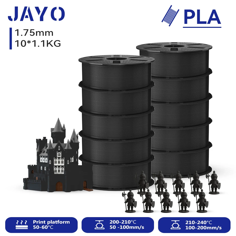JAYO 10 Rollen 3D PLA Druckerfilament 1,75mm, ungiftig & blasenfrei, PLA-Kunststoff als 3D-Druckfilament für 99% der 3D-FDM-Drucker & -Stifte, 1,1KG/Rolle