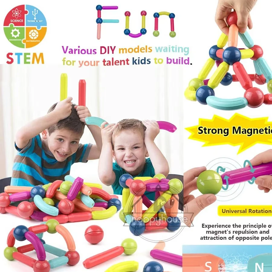 Magnetische bouwstenen voor kinderen: magnetische stok Montessori-spel voor 3 4 5 jaar oud Magnetische blokken Speelgoed voor kinderen Blokspellen