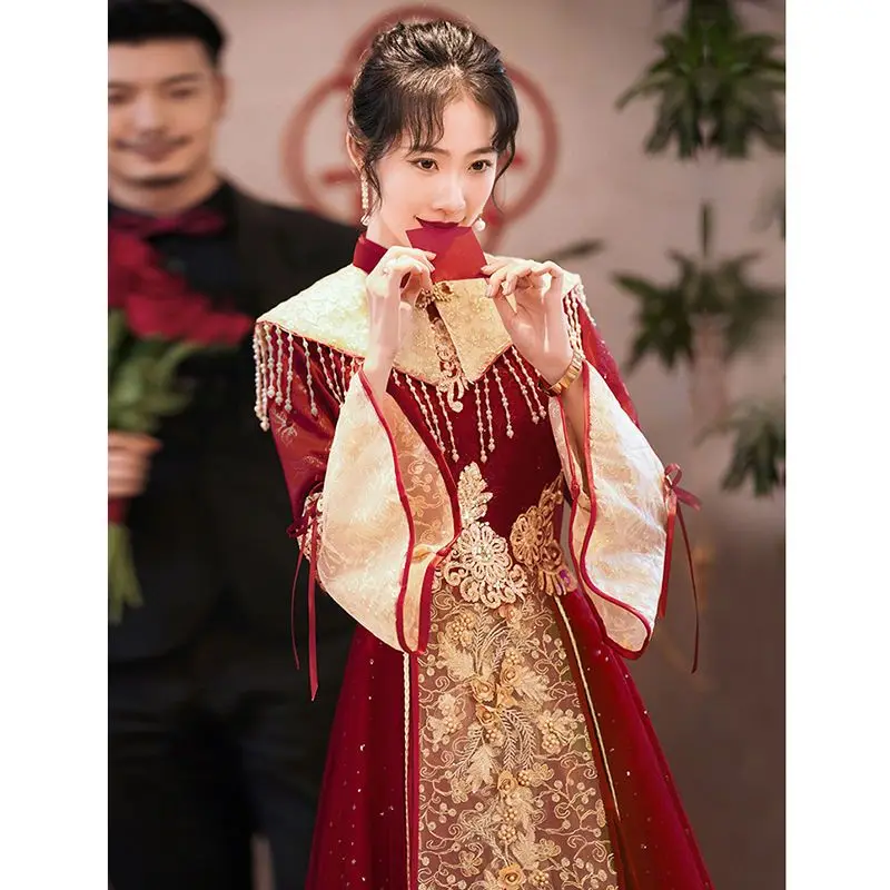 

Yourqipao Chinese Cheongsam Toasting Suit 2025 New Improved Ancien Embroidery Wedding Toast Cheongsam Women Engagement Dress