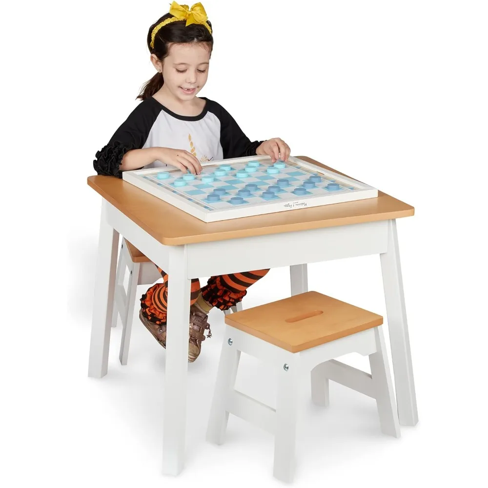 Melissa & Doug-Conjunto de cadeira e mesa quadrada para crianças, branco e natural, mesa infantil