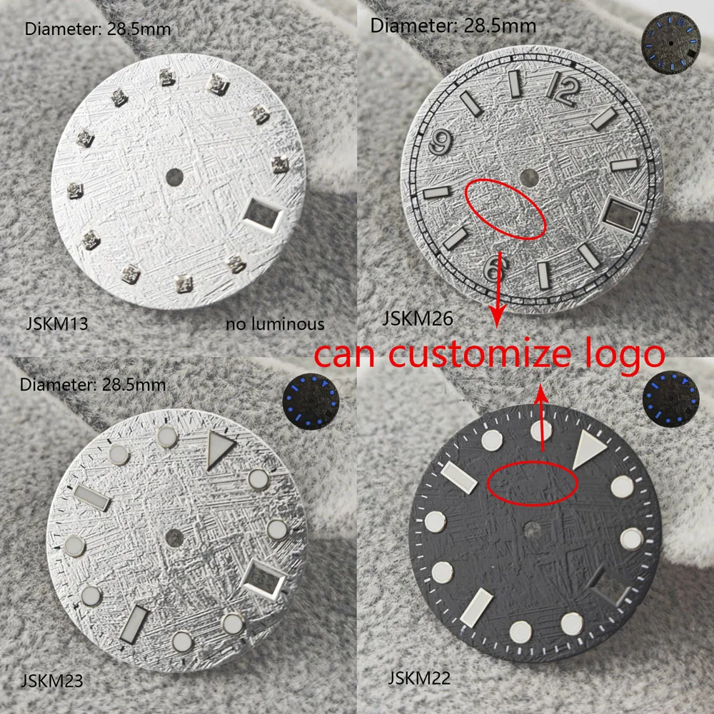 NH35 ダイヤル 28.5 ミリメートル隕石模様のダイヤル nh35 ブルー発光日本 NH35 自動運動 watchmods はロゴをカスタマイズすることができます
