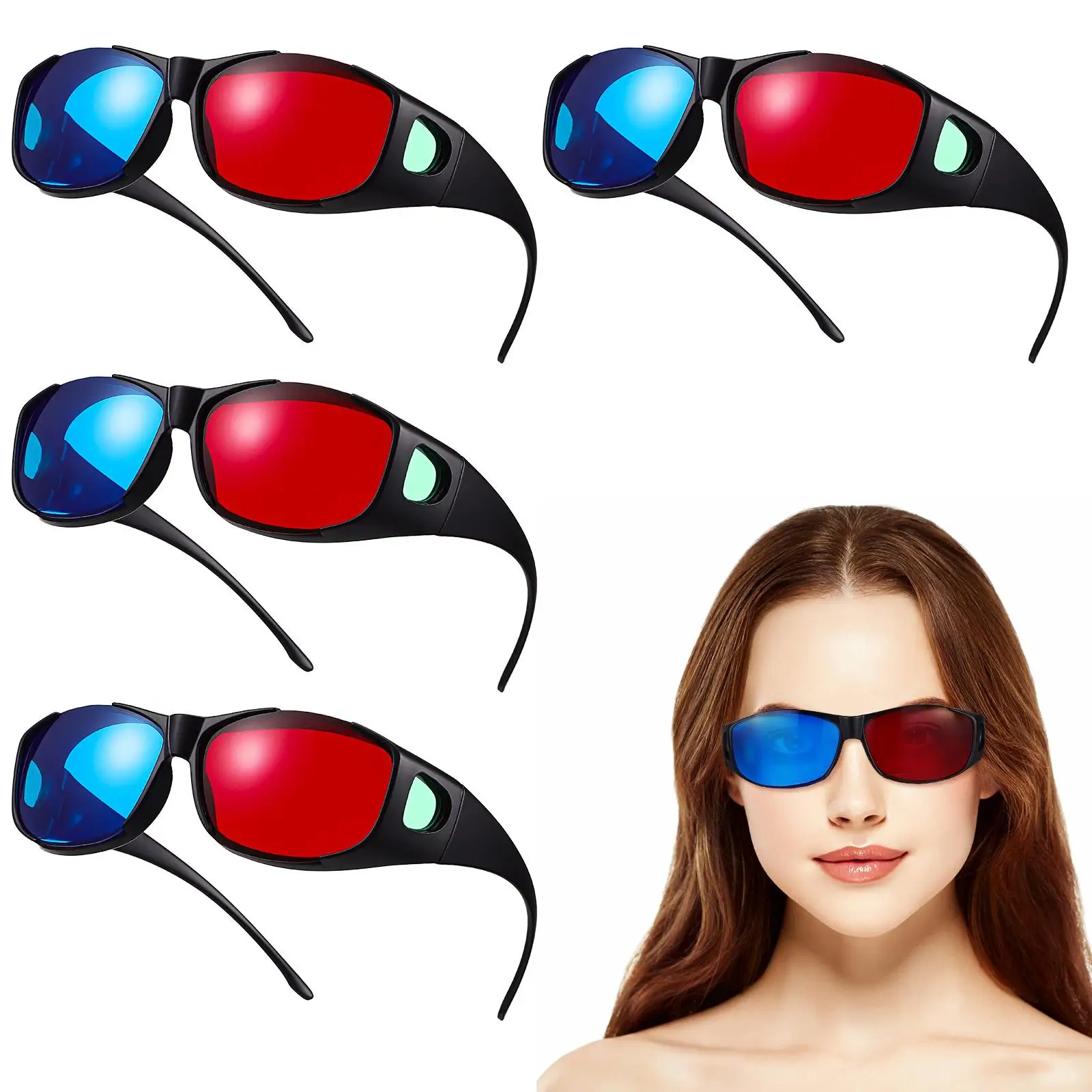 

5 Pcs 3D Glasses Anaglyph Red Blue Lenses Plastic Material Lightweight Movies Projector Viewing Accessories