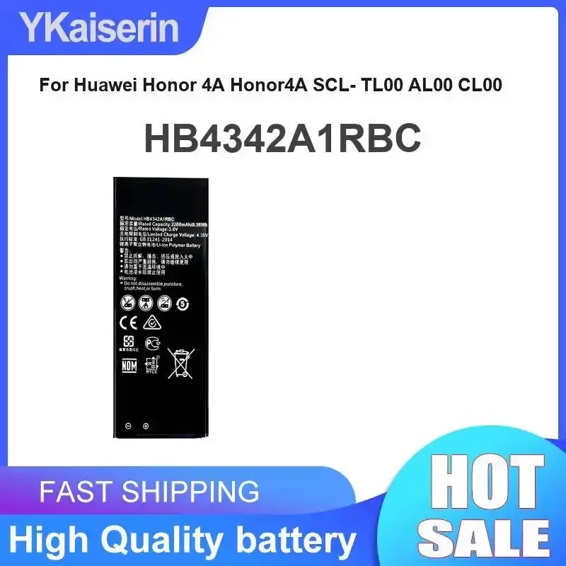 Batería de teléfono móvil HB4342A1RBC 2200mAh para Huawei Honor 4A Honor4A Scl- TL00 AL00 CL00