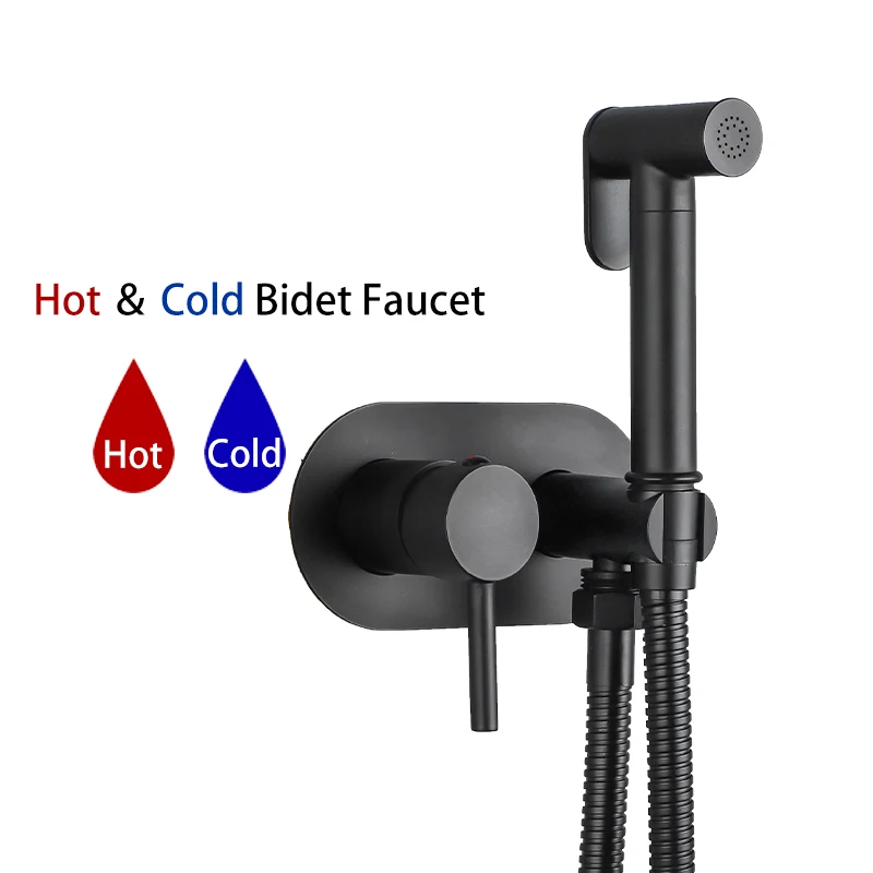 ULA Zwarte Bidetkraan Draagbare Bidet Sproeier Messing Badkamer Wc Kraan Warm Koud Water Bidet Mixer Badkamer Douchekop