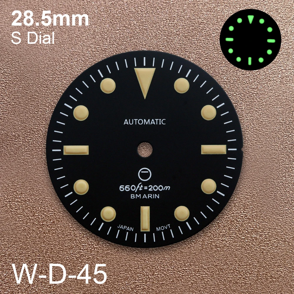 28.5mm S Logo Retro Dial Fit NH35/NH36/4R/7S Japanese Movement Green Luminous Black Matte Dial Akcesoria do modyfikacji zegarka